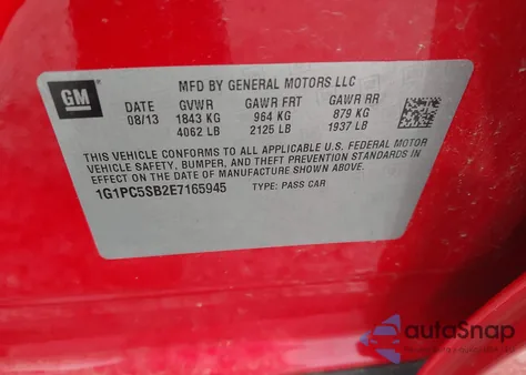 2014 Chevrolet Cruze 1Lt Auto из США, поврежденный, VIN 1G1PC5SB2E7165945